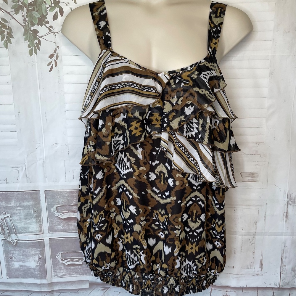 Avenue Womens Brown Black Chiffon Blouson Sleeveless Tank Top Sz. 18 20 USED